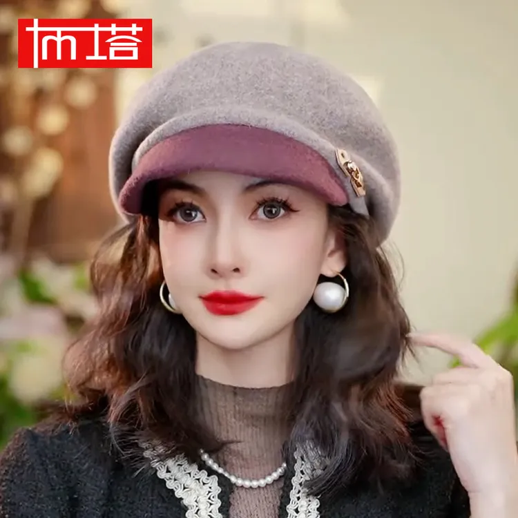 布塔羊毛呢帽子女秋冬英伦时尚百搭贝雷帽复古小礼帽盆帽PT8022