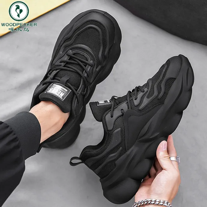 啄木鸟正品运动鞋春季新款男鞋休闲鞋子透气轻便厚底增高鞋子男款