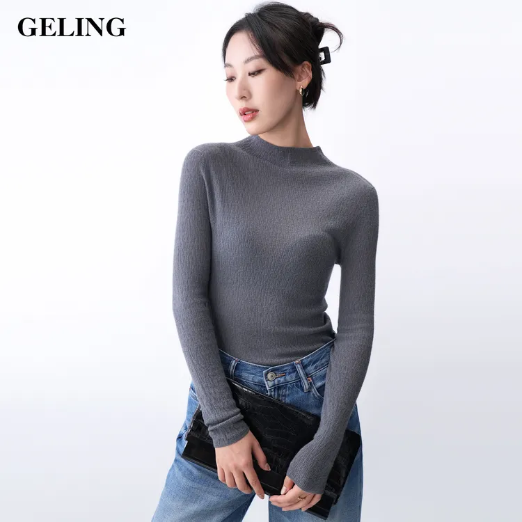 GELING/歌&玲【云茧】100%羊毛喱士花边显瘦针织衫无缝一体成型547T