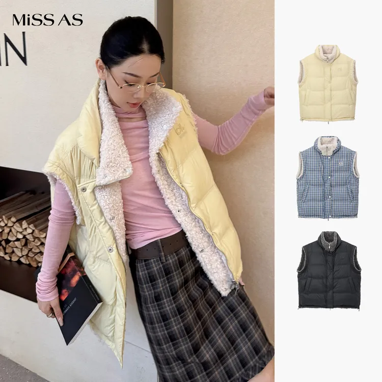 【AVVENN】简约百搭双面穿摇粒绒立领厚马甲外穿外套女25秋冬保暖