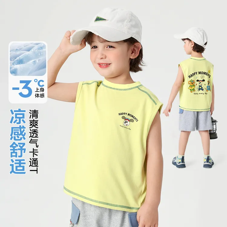 夏季背心夏装男童宝宝薄款无袖小童衣服右欧男孩T恤儿童童装纯棉