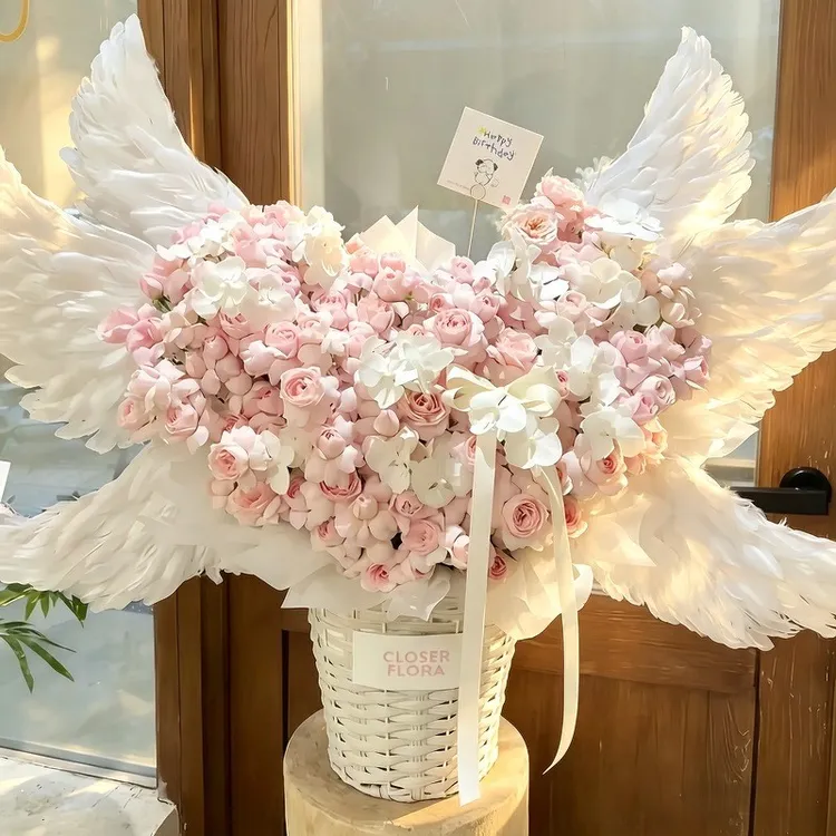 【成品顺丰发货】天使之翼翅膀永生花抱抱桶玫瑰花束七夕送女友生日