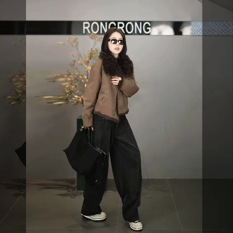 溶溶【林渊晨昏】RONG 托斯卡纳羊皮毛毛领安哥拉獭兔皮草MYD8825