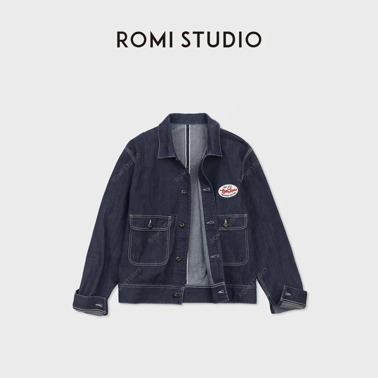 ROMI STUDIO“中古牛仔”精梳棉原纱染色工装廓形外套 RWCAW86695