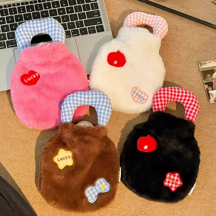 洛诺兔正品进口防爆硅胶细绒不掉毛暖水袋暖肚子手提注水暖水袋