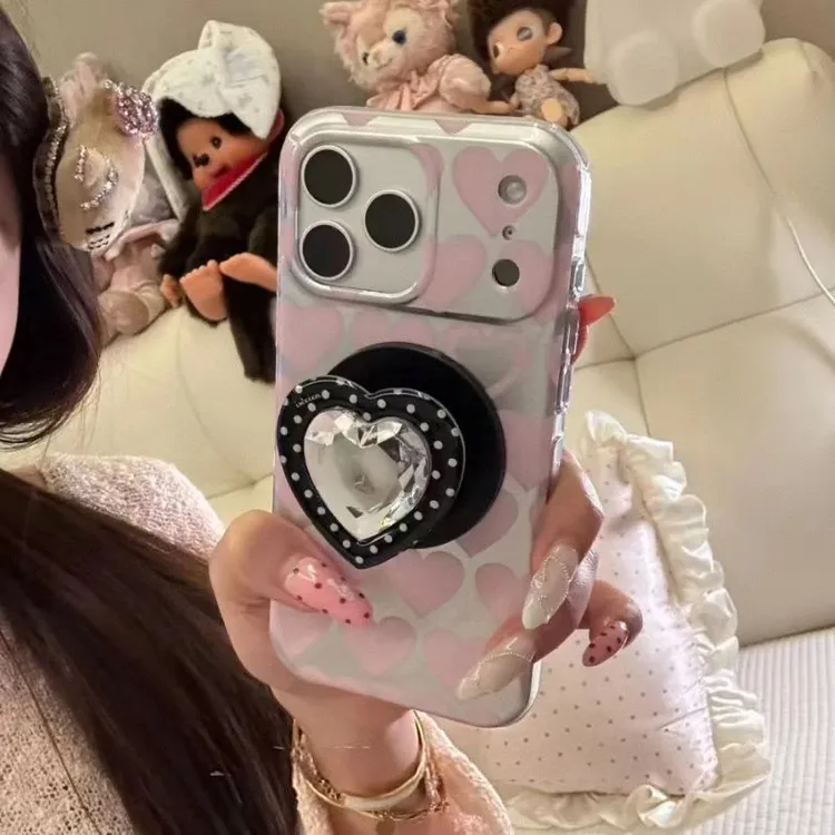 银底满屏粉爱心磁吸适用于iPhone17promax手机壳16少女心15可爱14