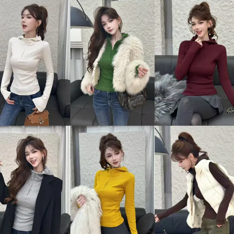 【具象慵懒】氛围感半拉链连帽内磨毛加厚上衣