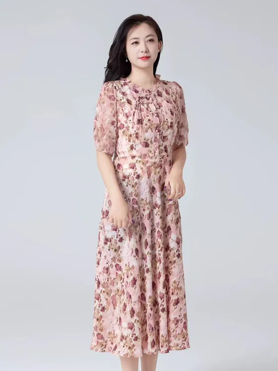 5L026款气质时尚夏季优雅洋气显瘦国风连衣裙