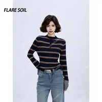 【FLARE SOIL】亨利领条纹撞色针织衫秋冬打底毛衣韩系穿搭 T40005A