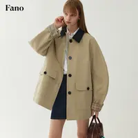 柴碧云 范洛“复古格纹 弯刀袖”廓形翻领撞色短风衣FQ24W028推广
