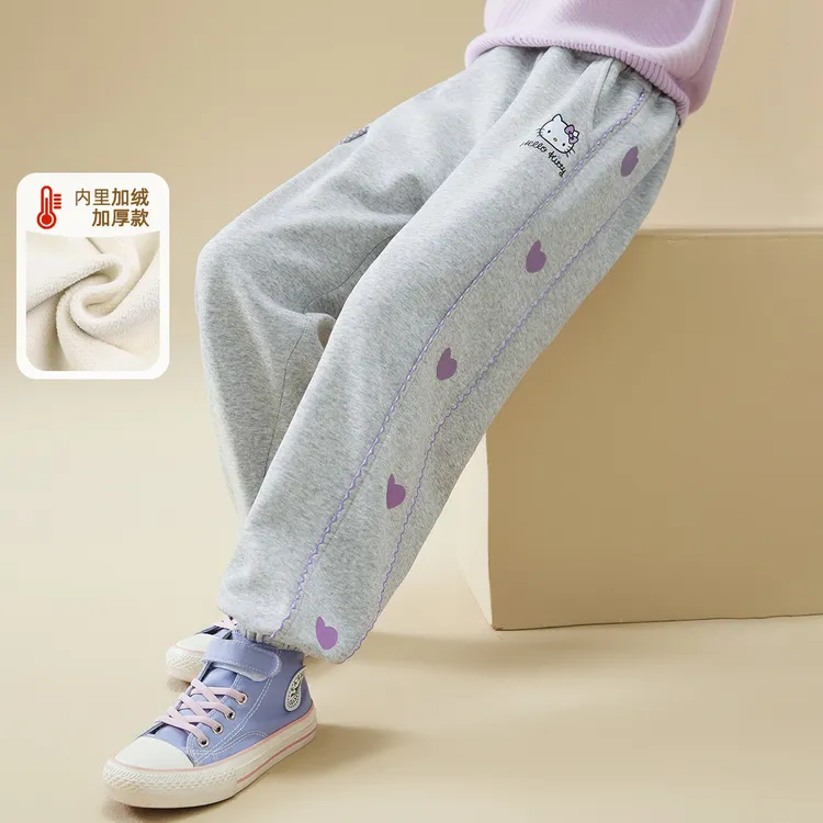  HELLO KITTY女童秋冬季休闲加绒卫裤2025新款加厚中大童舒适裤子