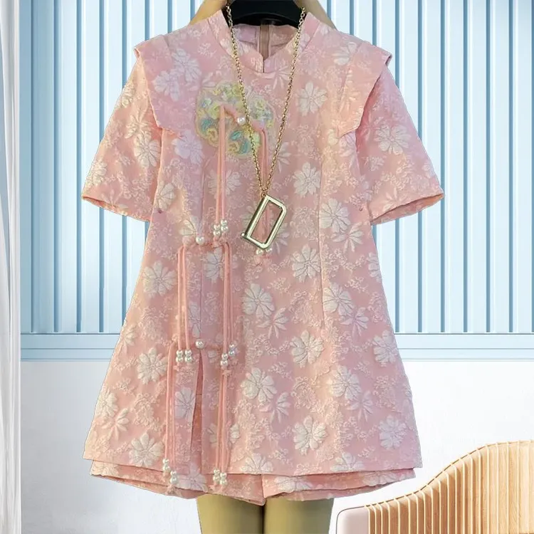 套装国潮时尚洋气百搭上衣+短裤夏季新款大码女装胖MM遮肉套装