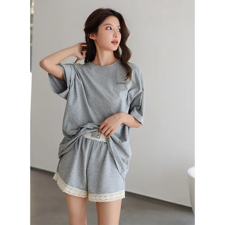 美腾2025新款柔软棉睡衣女士夏季抗菌短袖家居服套装圆领休闲宽松
