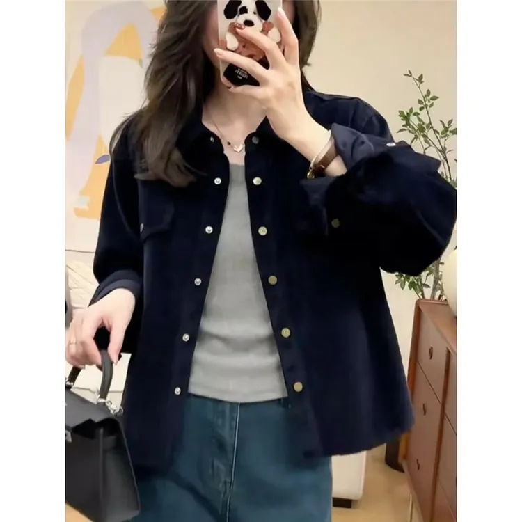 灯芯绒衬衫外套女短款2025春秋新款小个子爆款休闲宽松百搭上衣