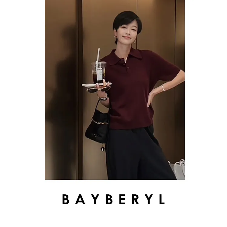  FF-BAYBERYL老贝Polo领四平百搭羊毛秋短袖针织衫ZZS5E1422-7/30