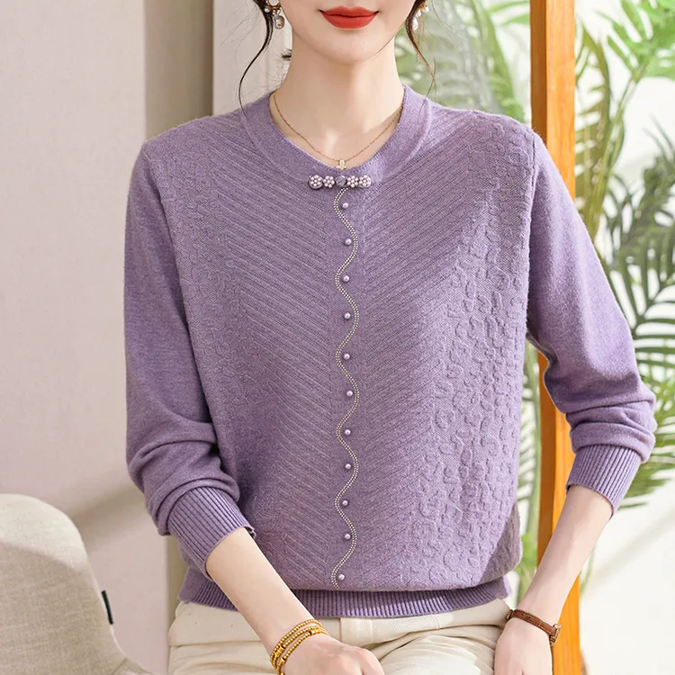 年轻妈妈秋装针织新中式时尚2025新款洋气中老年毛衣贵夫人上衣服