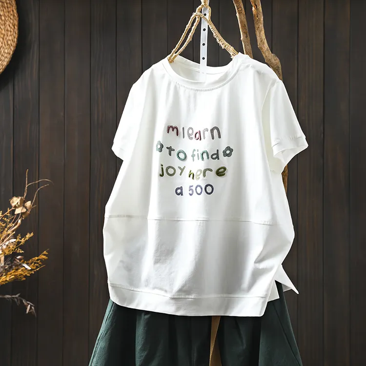 立体字母印花短袖t恤女宽松显瘦2025新款夏季休闲减龄圆领上衣潮