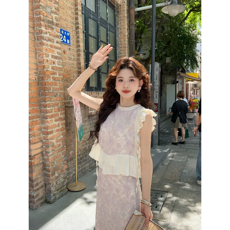 温敏er【塞纳花房】欧若风气质套装 上衣+半身短裙+长裙MW2023431