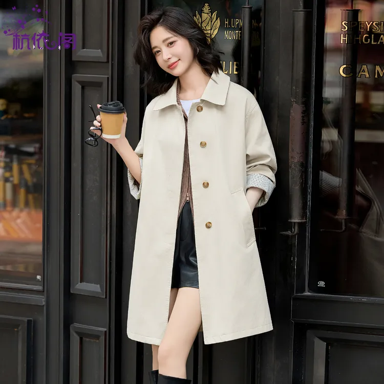 风衣女中长款2025年秋新款高级感小个子韩系宽松休闲气质翻领外套