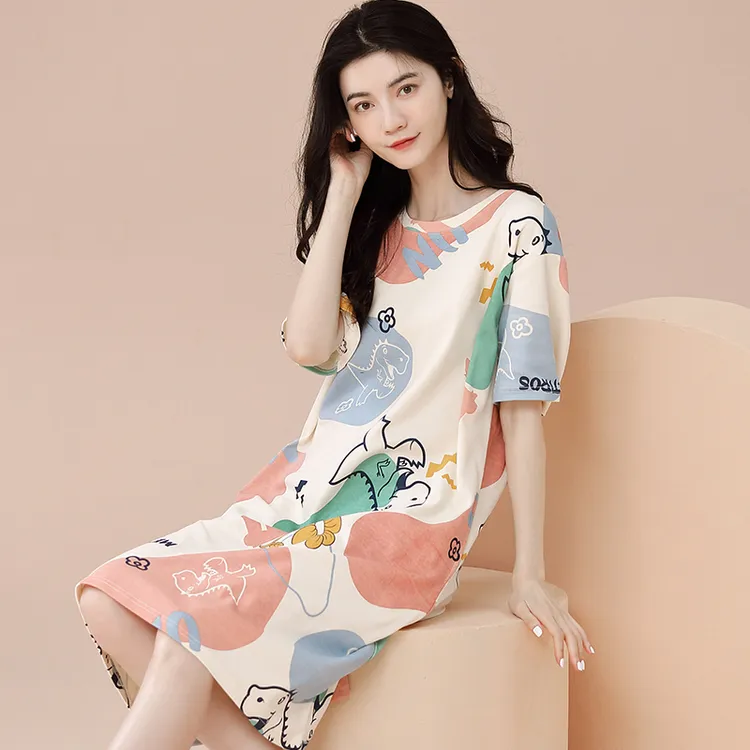 睡衣女士睡裙女款纯棉夏季薄款学生2025年可外穿可爱恐龙款家居服