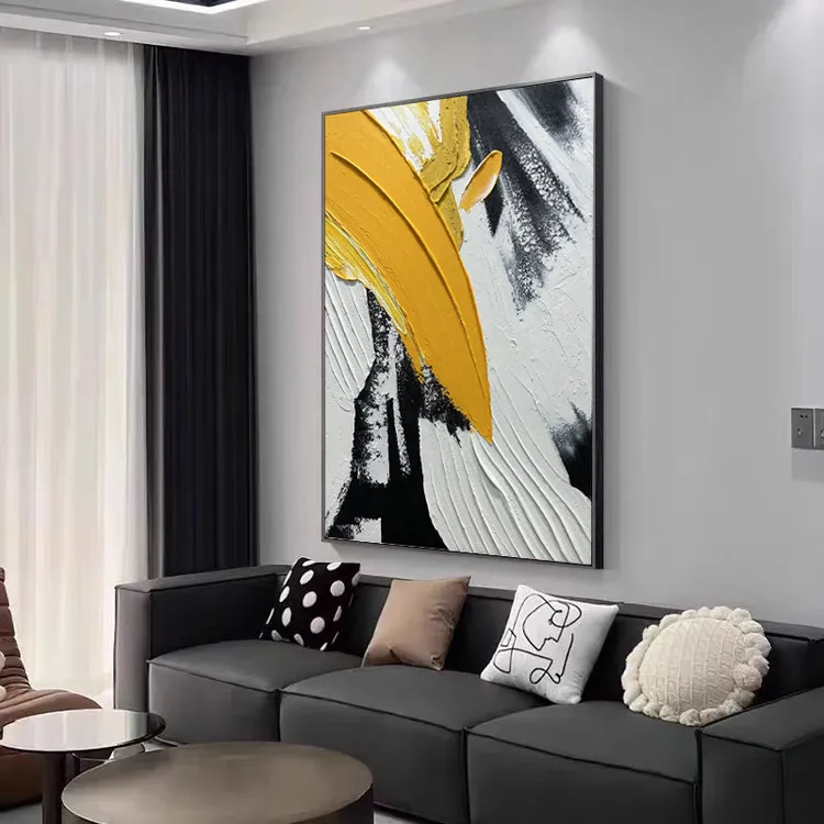 橘势大好-纯手工立体抽象客厅沙发背景肌理画过道玄关画