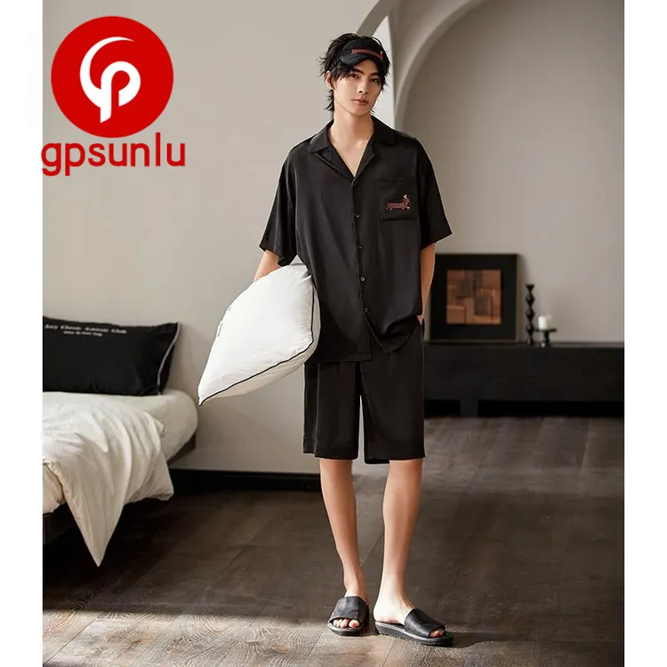 gpsunlu凉感睡衣男款夏季冰丝绸短袖短裤家居服男士休闲可外穿