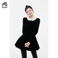 毛妮LADIESFIRST【漫舞花絮】蕾丝娃娃领收腰显瘦长袖连衣裙L2507