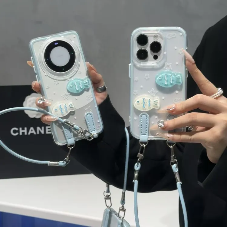 GGBond星星ins小鱼挂绳适用苹果17/16透色手机壳小米vivo华为oppo