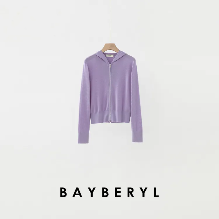 BAYBERYL老贝Clean帽衫*柔紫百搭修身羊毛春针织衫ZZS5A0609-2/22