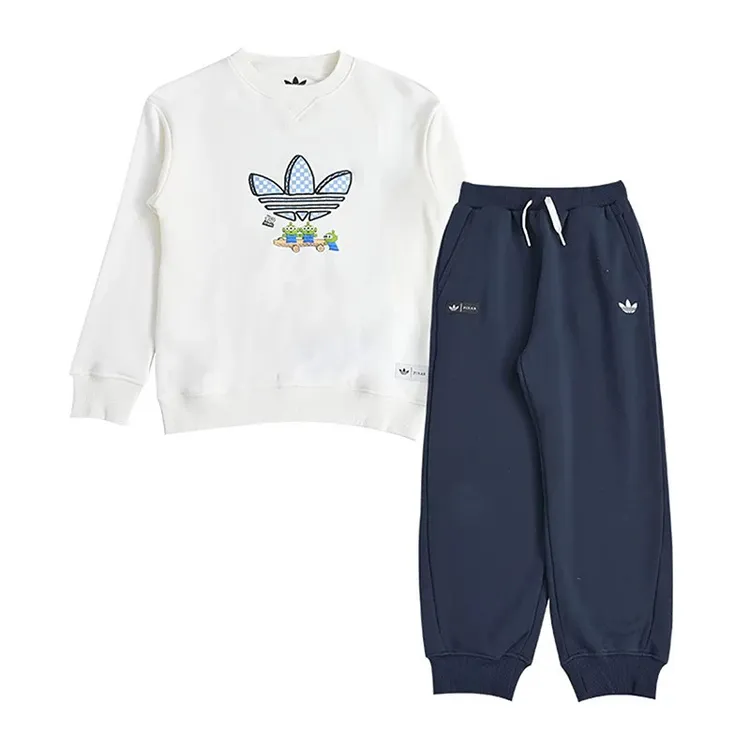 Adidas阿迪达斯新款儿童装男小童三叶草卫衣套装休闲运动服KF7344