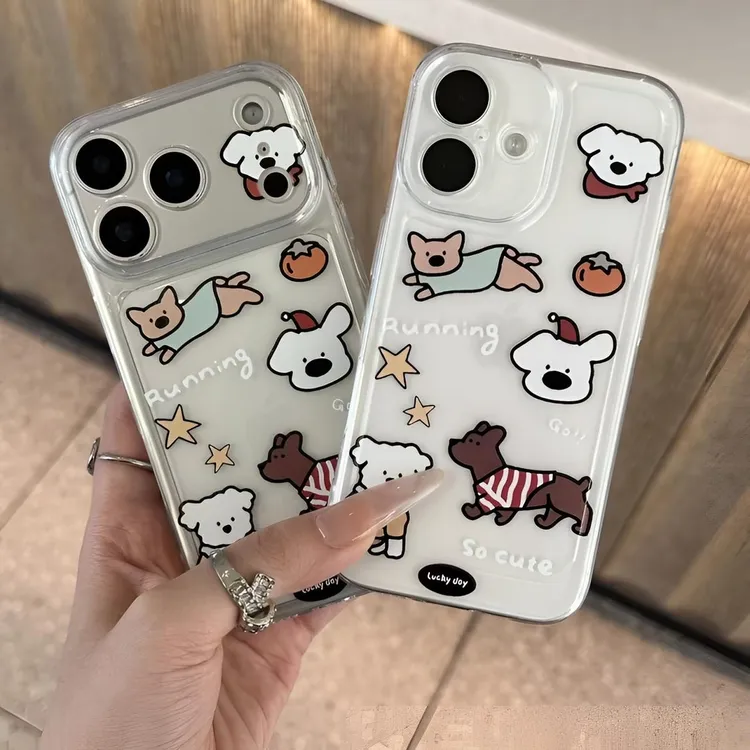 适用可爱奔跑小狗苹果17promax手机壳16小米华为14防摔