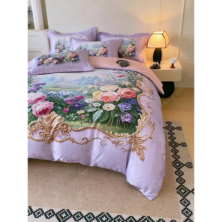 水星家纺适用2025新款爆款欧式轻奢贡缎提花数码印花