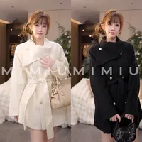 【mimius】七七 羊毛双面呢围领可收腰毛呢大衣 G12042