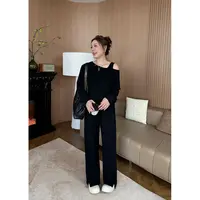 NANJIE/楠姐【舒适焦点】2025秋季韩系露肩百搭上衣裤子套装
