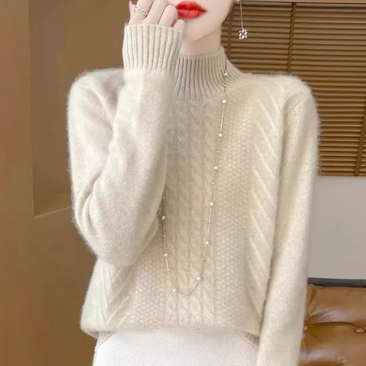 100纯羊绒衫女秋冬新款百搭针织羊毛打底衫宽松加厚洋气纯色毛衣