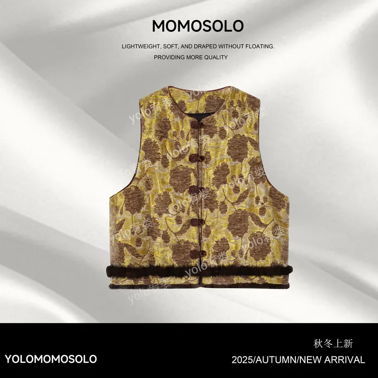 •元宝•2025冬水貂拼接重工漳绒浮雕丝光缎中式改良夹棉马甲259922