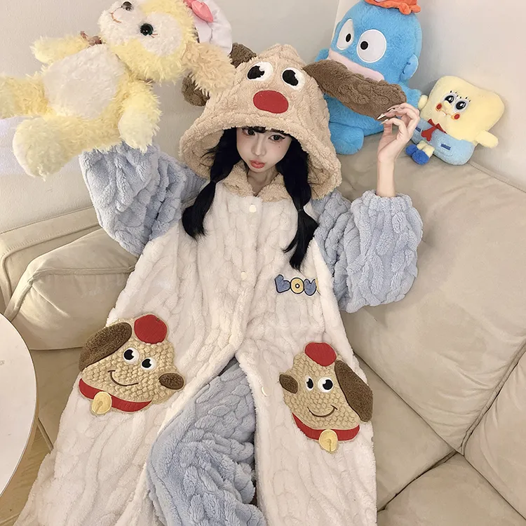 运补【腊肠狗狗】睡袍新款冬季加绒秋冬冬天保暖甜美少女睡衣家居服