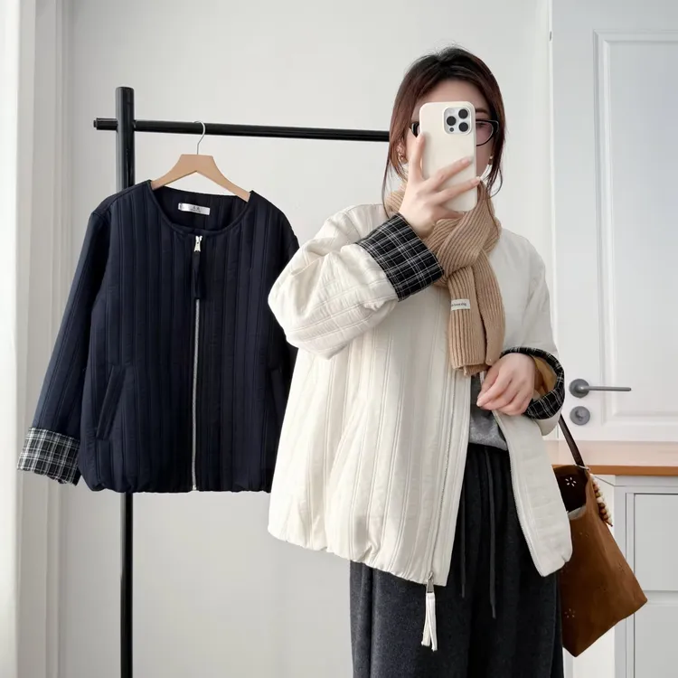 微胖大码女装洋气新款拼接保暖薄款棉服棉衣秋季宽松外套休闲