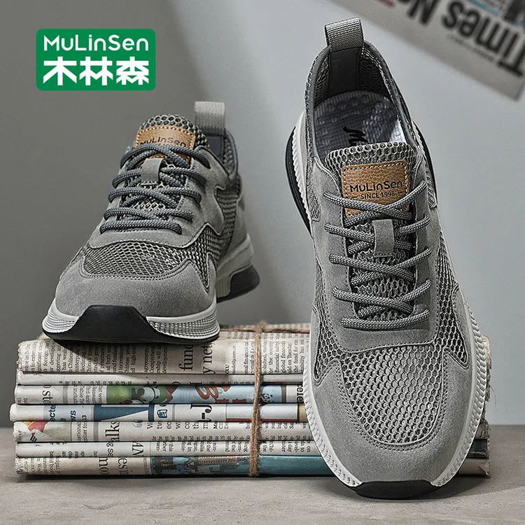 木林森网面鞋男款2025新款秋季透气男鞋薄款户外轻便运动休闲鞋男