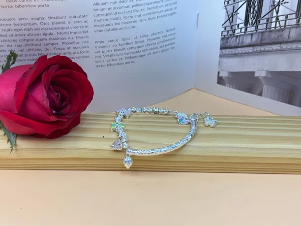 足银手镯 9999足银珐琅蝴蝶半镯半链新中式设计高级感多巴胺手饰