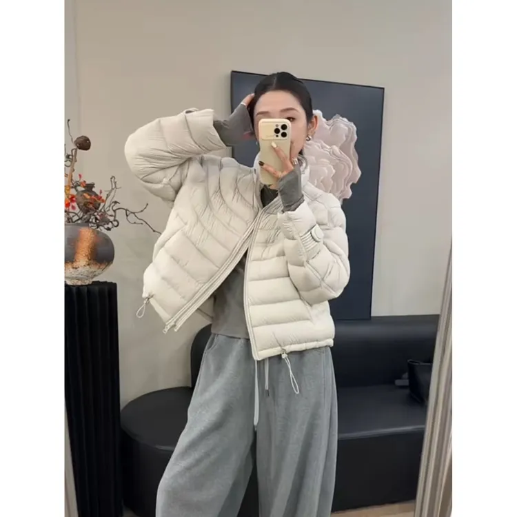 泡芙排骨立领羽绒服女短款2025冬季新款小个子白鸭绒加厚保暖外套