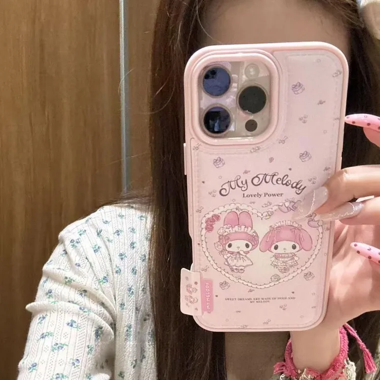 ins可爱少女皮质美乐蒂适用苹果16promax手机壳15/17保护套14/13