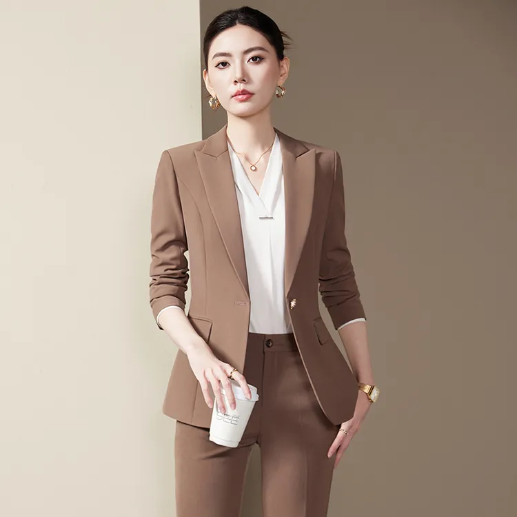 咖色西装套装女2025新款一粒扣修身西服外套面试职业正装工作服秋