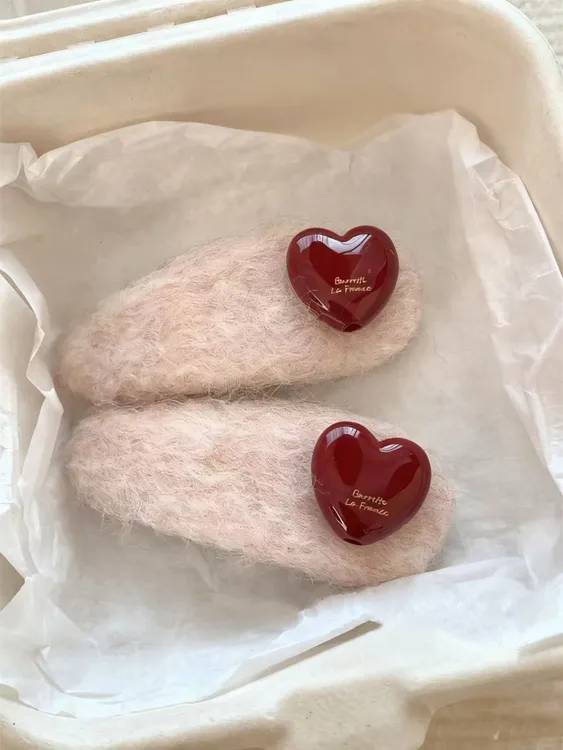 糯叽叽!韩系甜美少女感毛绒爱心bb夹侧边刘海夹洋气百搭碎发头饰