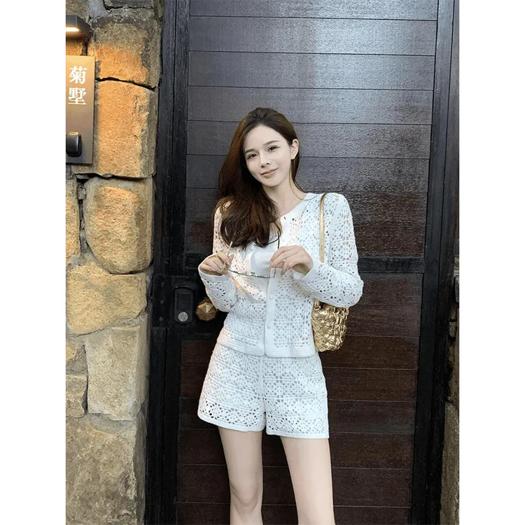 洋气衣服女独特镂空钩花开衫外套2025夏季气质显瘦百搭半身裙套装