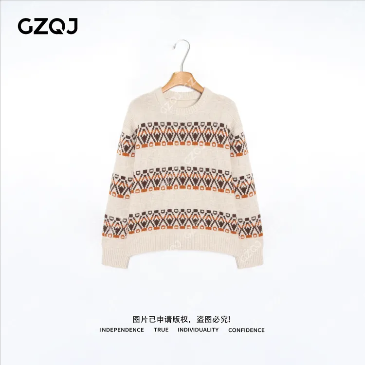 老琴私服【松针落绒】绵羊毛兔毛费尔岛针织毛衣时尚女冬新款 7060