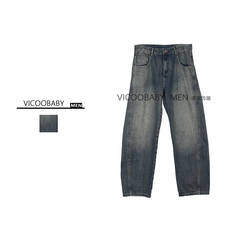 【005编号】美式秋冬复古直筒水洗弯刀牛仔裤