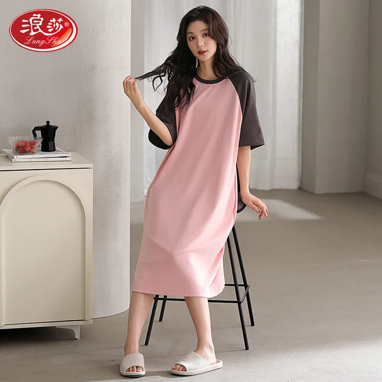 浪莎睡裙女款2025年新款睡衣夏季新款休闲短袖夏天家居服连衣裙可