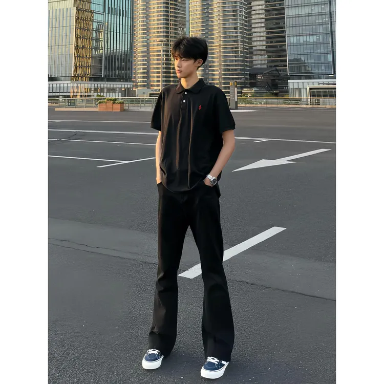 黑色微喇牛仔裤男款夏美式高街vibe裤子高个子加长修身显瘦直筒裤