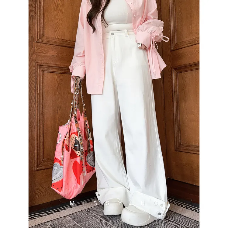 应小姐【轻氧丹宁】微胖大码韩系百搭显瘦日常轻薄高腰直筒牛仔裤